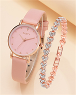 Pink Quartz Watch & Diamante Bracelet Set with Gift Box