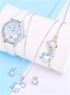 Blue & White Unicorn Watch + Necklace + Earrings + Bracelet Set